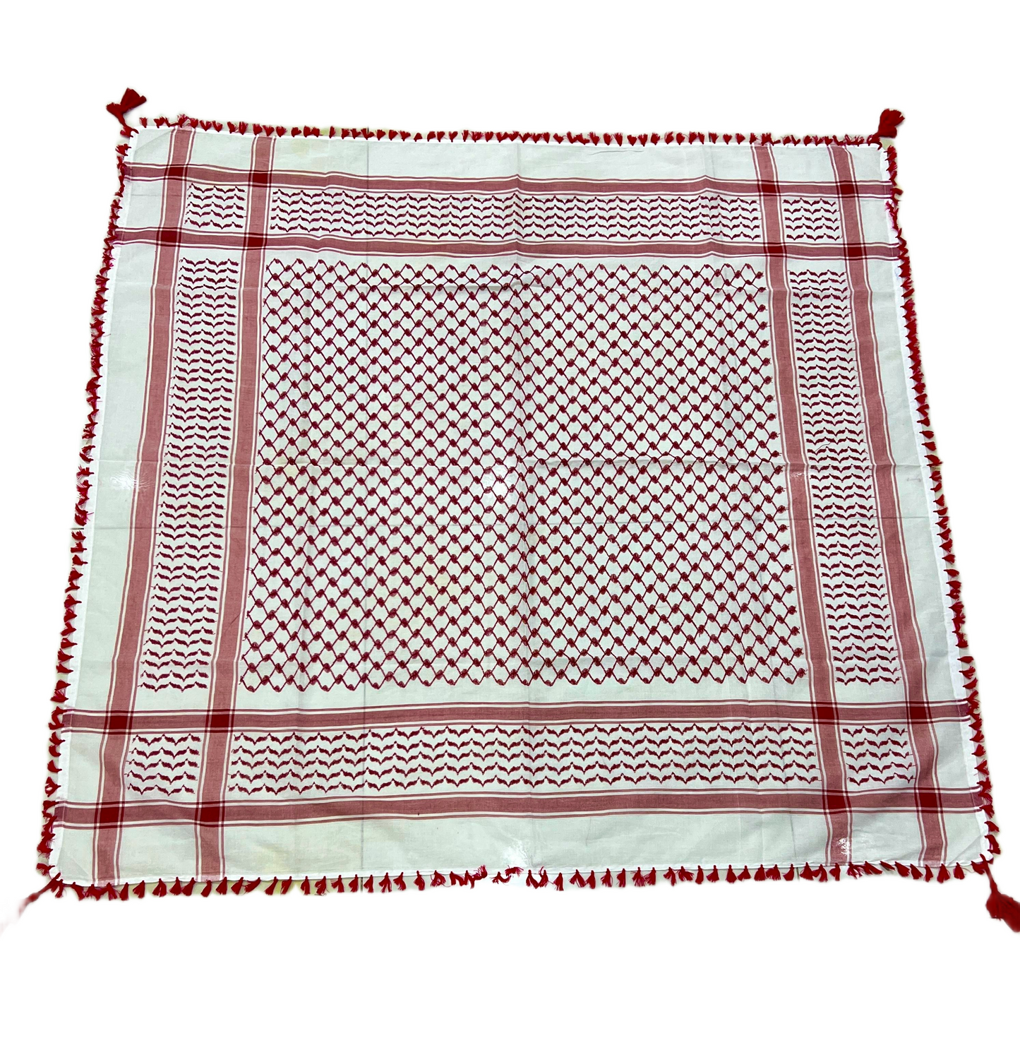 Kufiya/Keffiyeh Red with Red Tassels 100% Cotton
