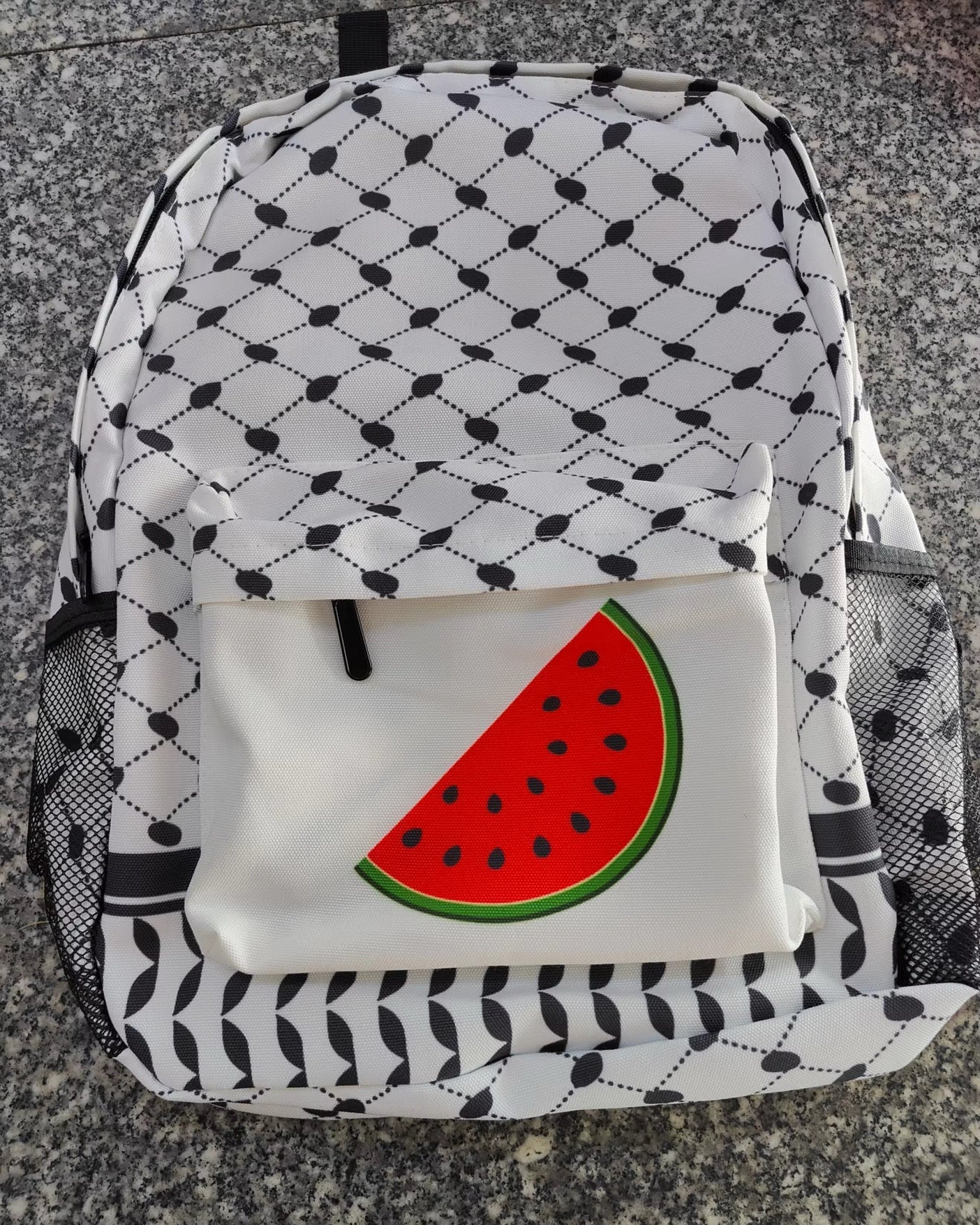 Keffiyeh Ryggsäck - Klassisk Svart & Vit med Vattenmelon