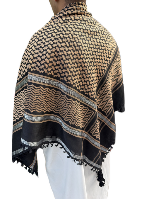 Kufiya/Keffiyeh Schwarz & Silber 100% Premium Baumwolle