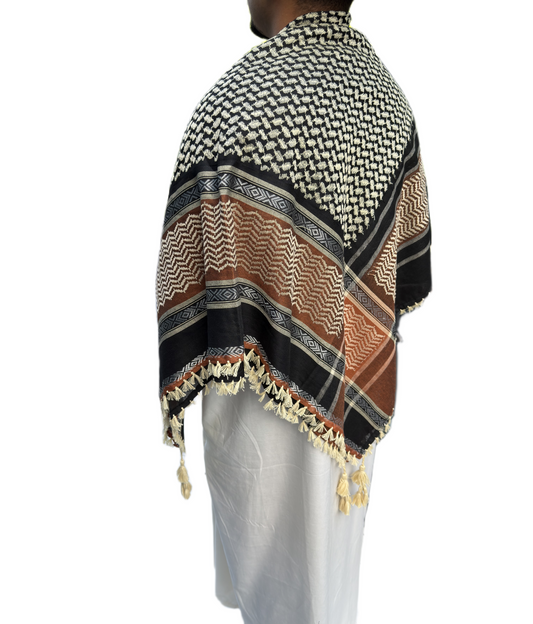 Kufiya/Keffiyeh Svart & Sand 100% Premium Bomull
