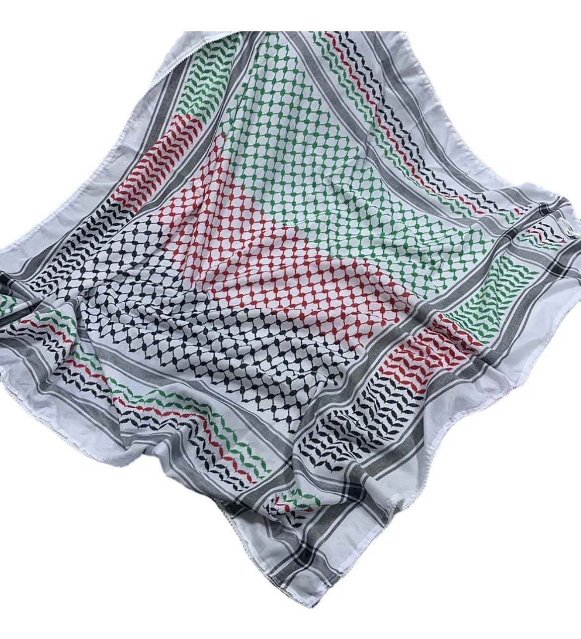Kufiya/Keffiyeh com cores da Palestina 127x127 cm