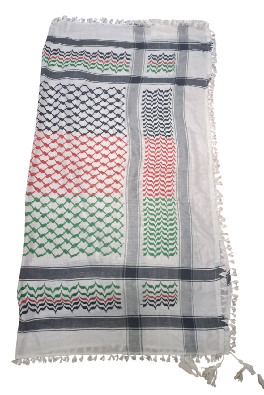 Kufiya/Keffiyeh Black/White/Red/Green 100% Cotton