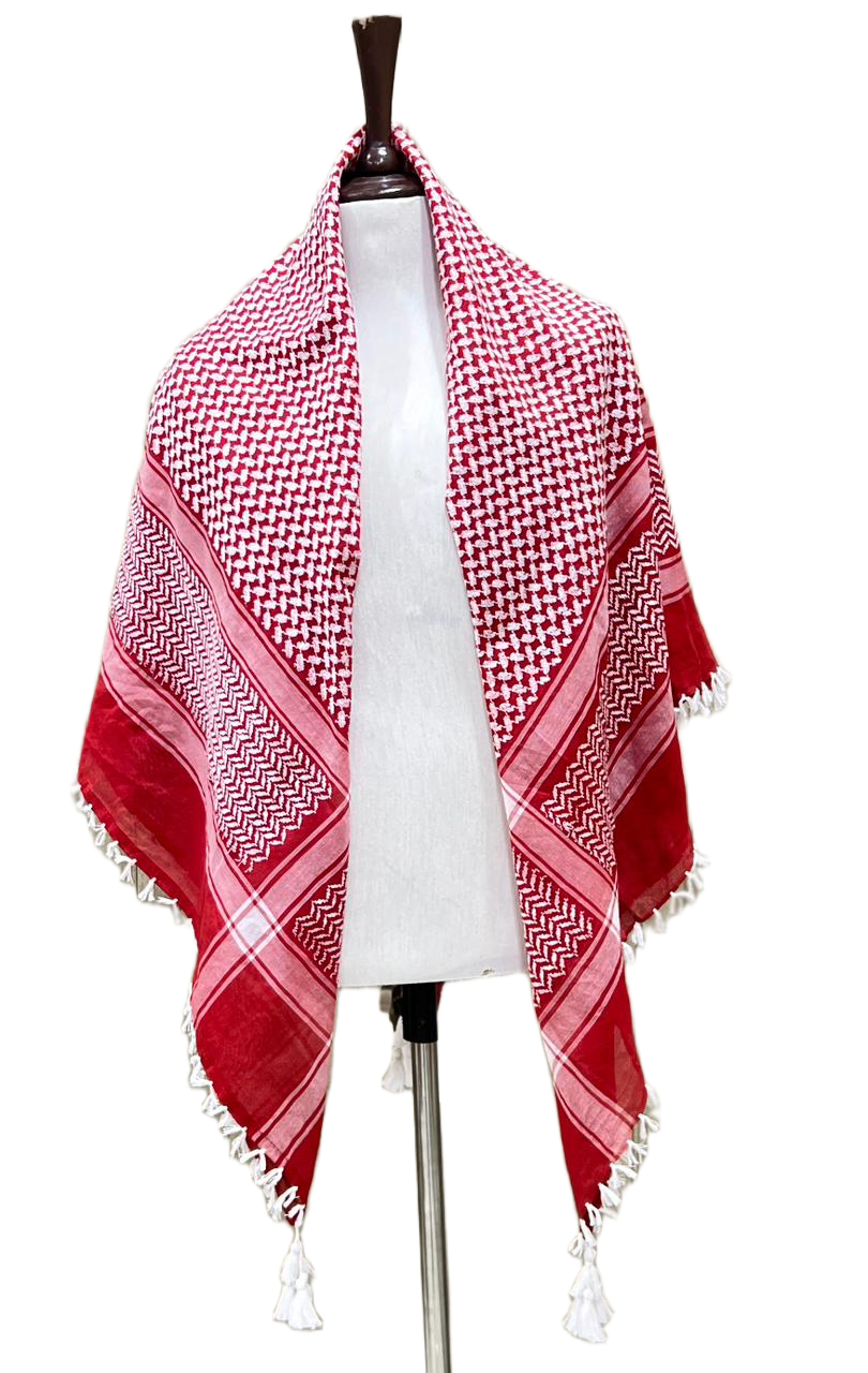 Kufiya/Keffiyeh Sultan Red with White Fringes 100% Katoen