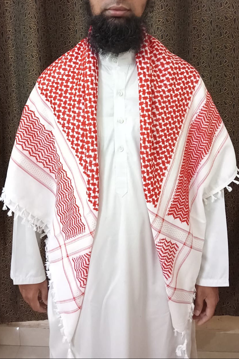 Kufiya/Keffiyeh Rood/Wit 100% Premium Katoen Witte Details