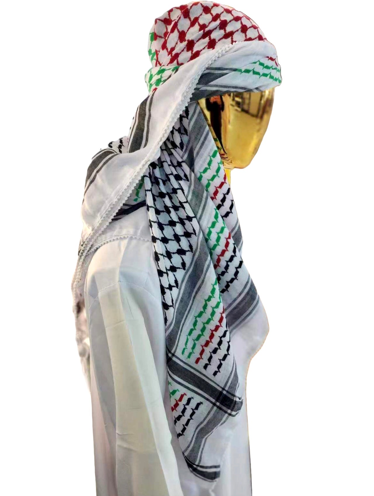Kufiya/Keffiyeh mit Palästina-Farben 127x127 cm