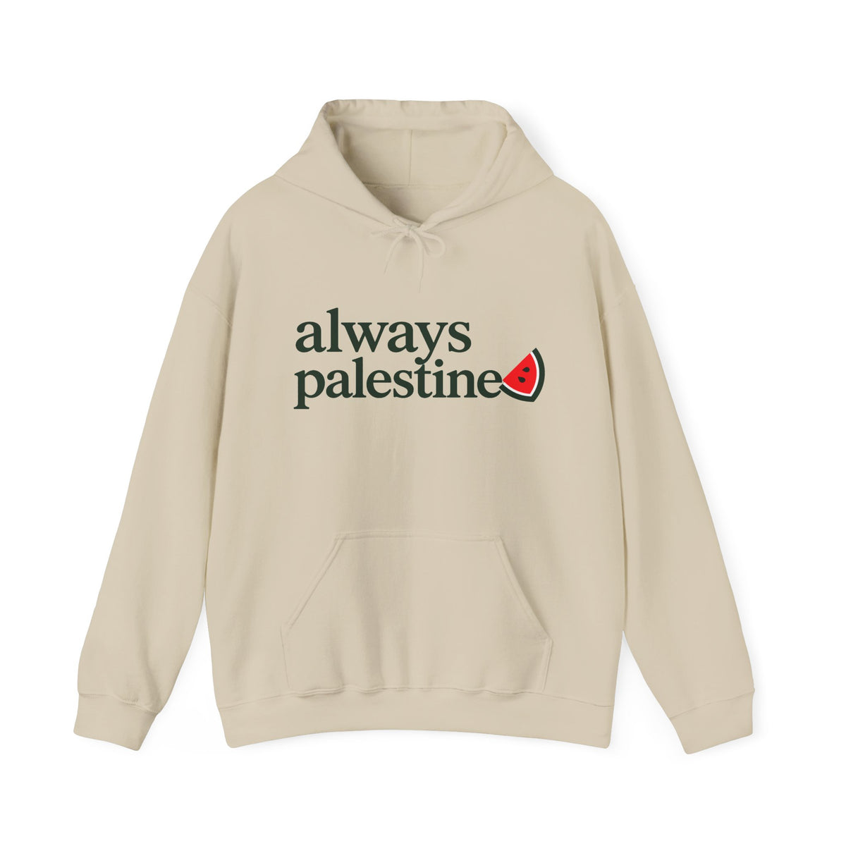 Sweat à capuche Always Palestine couleur sable, imprimé sur le devant