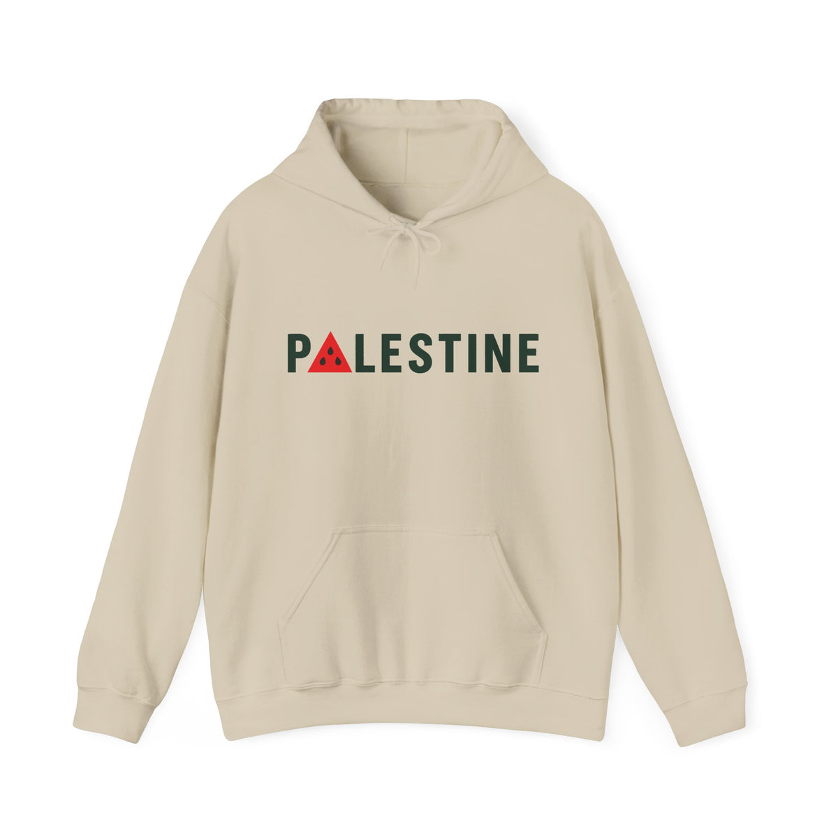 Palestine Watermelon Hoodie in zand, voorkant met print
