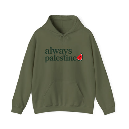 Sweat à capuche Always Palestine vert militaire, imprimé sur le devant