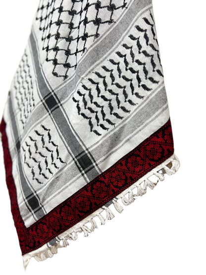 Kufiya/Keffiyeh med Blødt Stof Sort-Hvid 127x127 cm