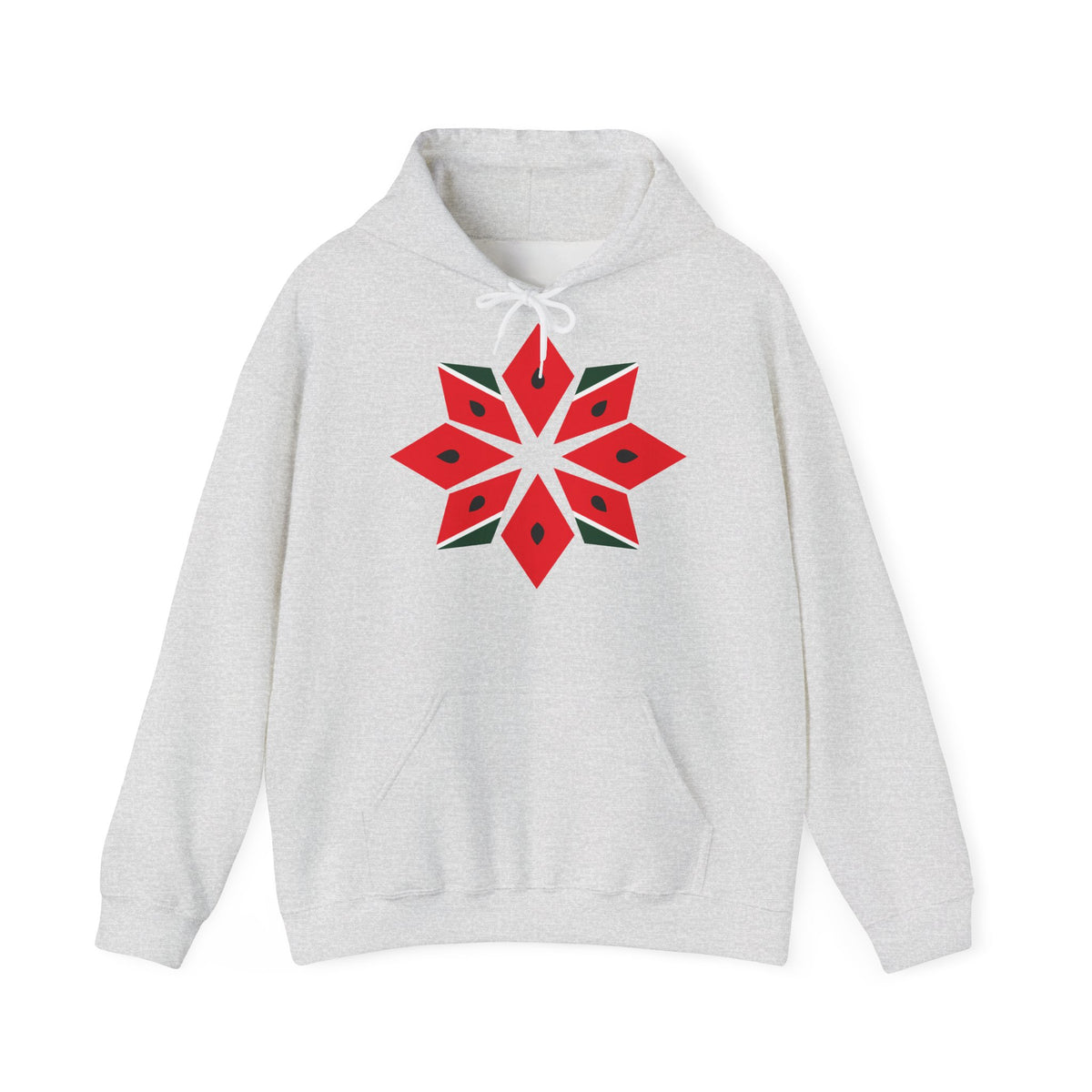 Melon-Tatreez-Hoodie in Ash, Vorderseite mit Aufdruck