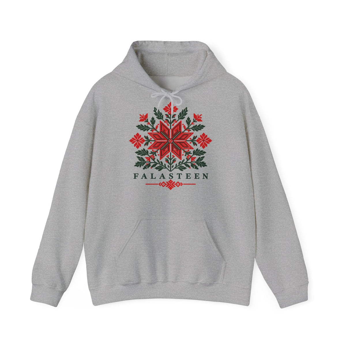 Tatreez Bloom Hoodie in Sport Grey, Vorderseite mit Print