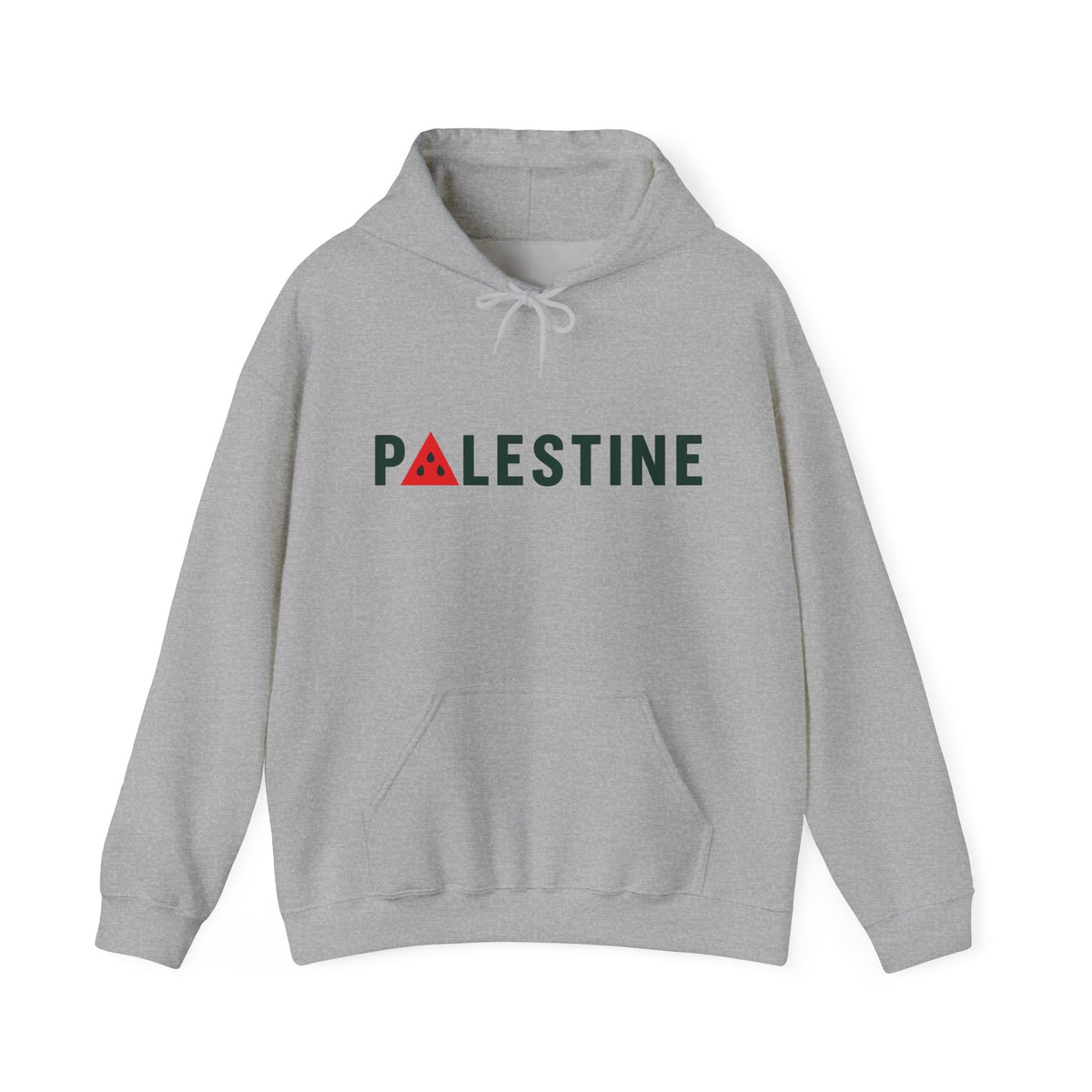 Palestine Watermelon Hoodie in Sport Grey, voorkant met print