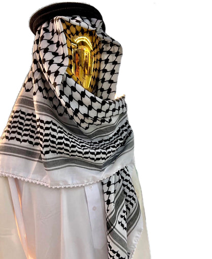Kufiya/Keffiyeh Black-White 127x127 cm + Palestine flag 90x150 cm Combi Deal