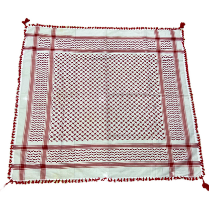 Kufiya/Keffiyeh Red with Red Tassels 100% Cotton