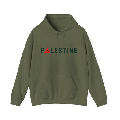Palestine Watermelon Hoodie in Military Green, voorkant met print