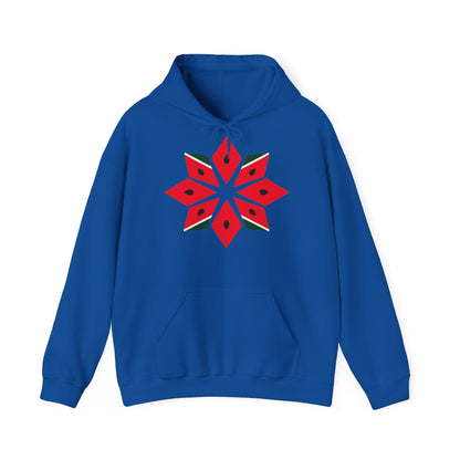 Melon Tatreez Hoodie in Königsblau, Vorderseite mit Aufdruck