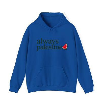 Sweat à capuche Always Palestine bleu roi, imprimé sur le devant