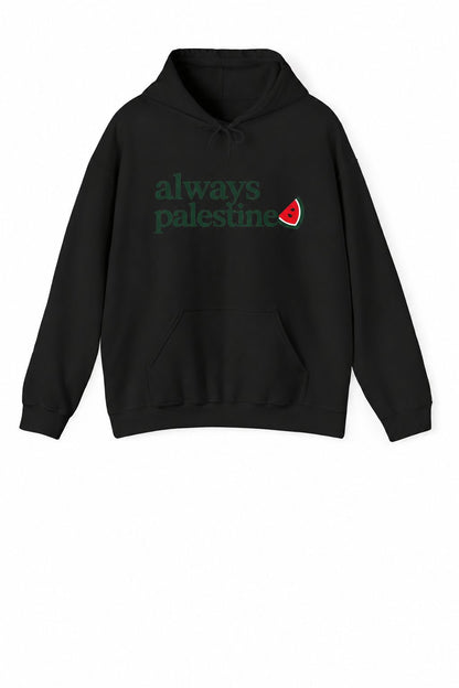 Sweat à capuche Always Palestine noir, imprimé sur le devant