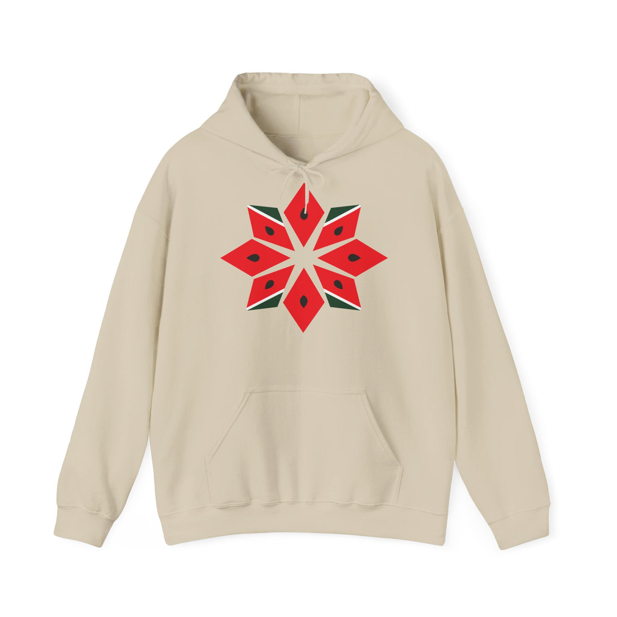 Melon Tatreez Hoodie in Sand, Vorderseite mit Print