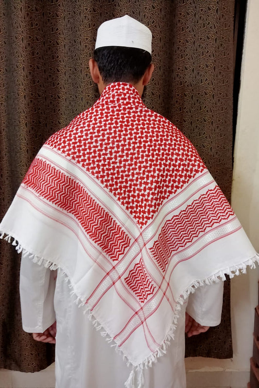 Kufiya/Keffiyeh Red/White 100% Premium Cotton White Details