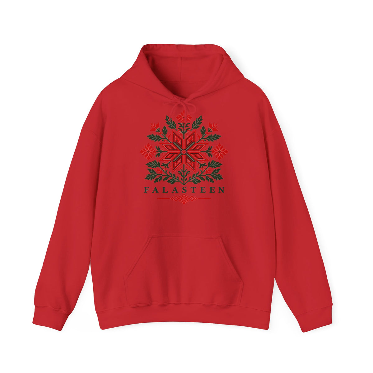 Tatreez Bloom Hoodie in Rot, Vorderseite mit Print