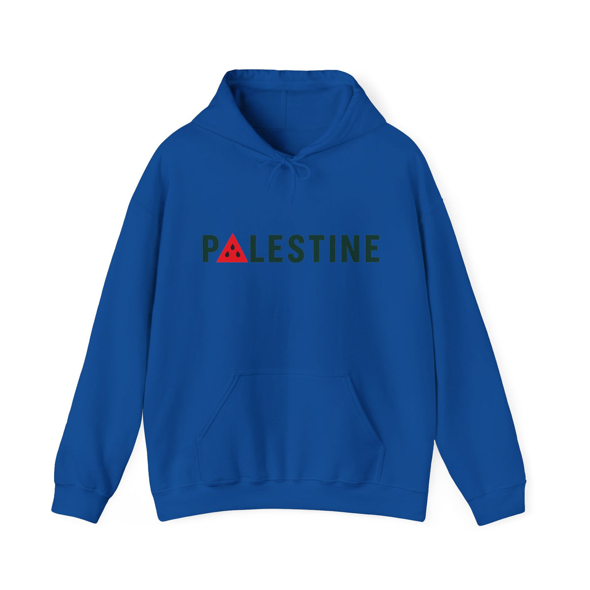 Palestine Watermelon Hoodie in Royal Blue, voorkant met print