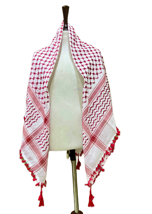 Kufiya/Keffiyeh Rot mit roten Fransen 100% Baumwolle