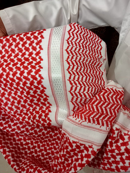 Kufiya/Keffiyeh Rood/Wit 100% Premium Katoen Witte Details