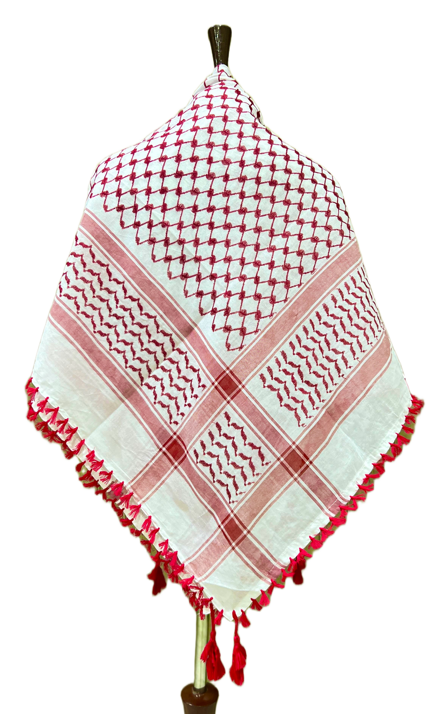 Kufiya/Keffiyeh Red with Red Tassels 100% Cotton