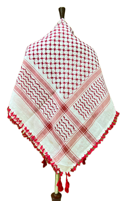 Kufiya/Keffiyeh Red with Red Tassels 100% Cotton