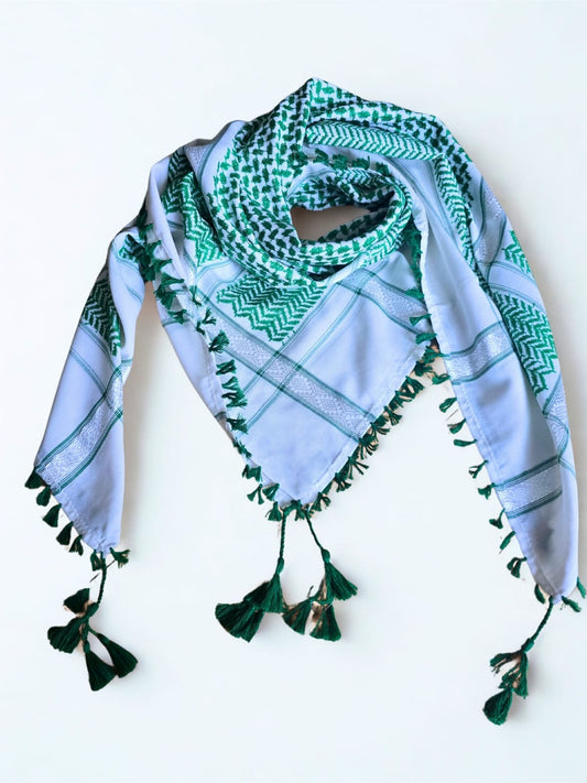 Pre-order - Kufiya/Keffiyeh Green/White 100% Premium Cotton