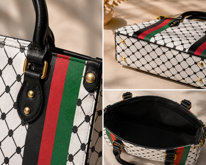 Keffiyeh Handbag – Black/White with Palestinian Colors