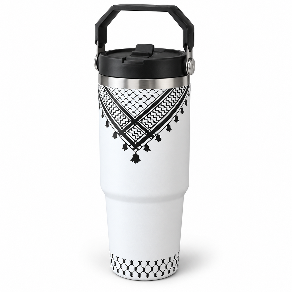 Keffiyeh-mönstrad termosflaska med handtag – 887 ml