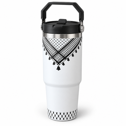 Keffiyeh-mönstrad termosflaska med handtag – 887 ml