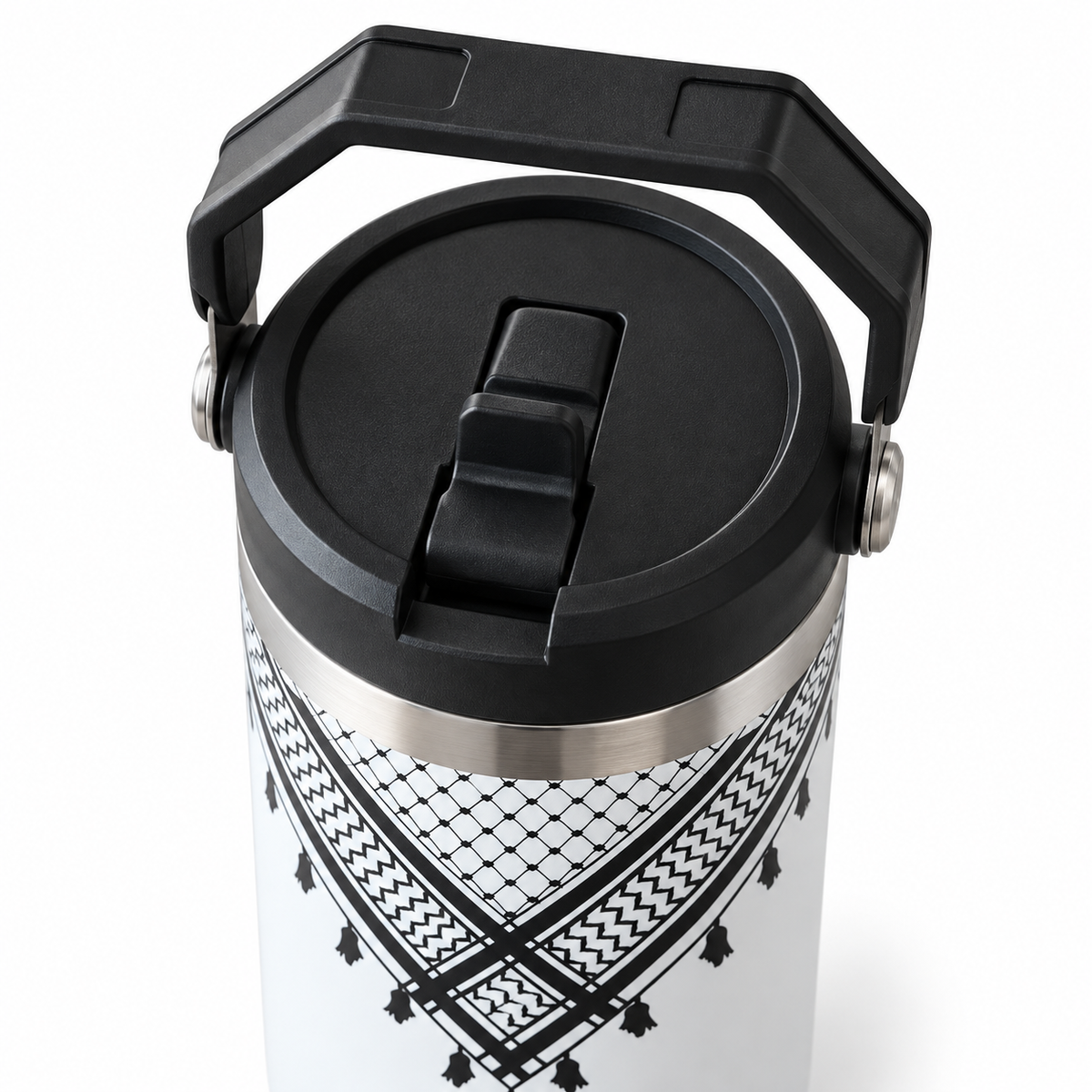 Keffiyeh-mönstrad termosflaska med handtag – 887 ml