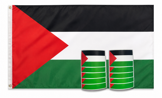 Palestina Vlag 90x150 cm + Palestina Vlag Sticker 5x8 cm (10 Stuks) Combi Deal