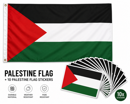 Palestina Vlag 90x150 cm + Palestina Vlag Sticker 5x8 cm (10 Stuks) Combi Deal