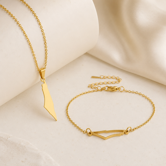 Palestine Necklace Gold/Silver + Palestine Bracelet Gold/Silver Jewelry Set