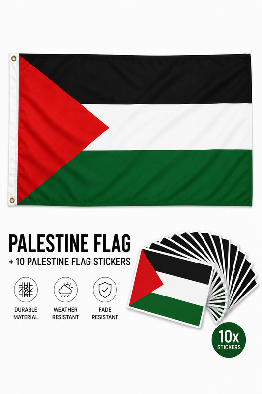 Palestina Vlag 90x150 cm + Palestina Vlag Sticker 5x8 cm (10 Stuks) Combi Deal
