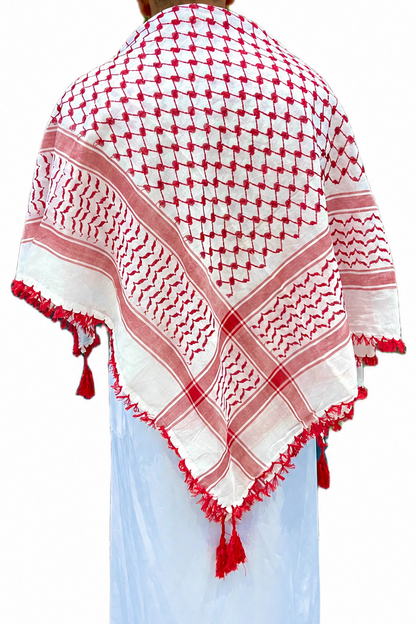 Kufiya/Keffiyeh Röd med röda fransar 100% bomull
