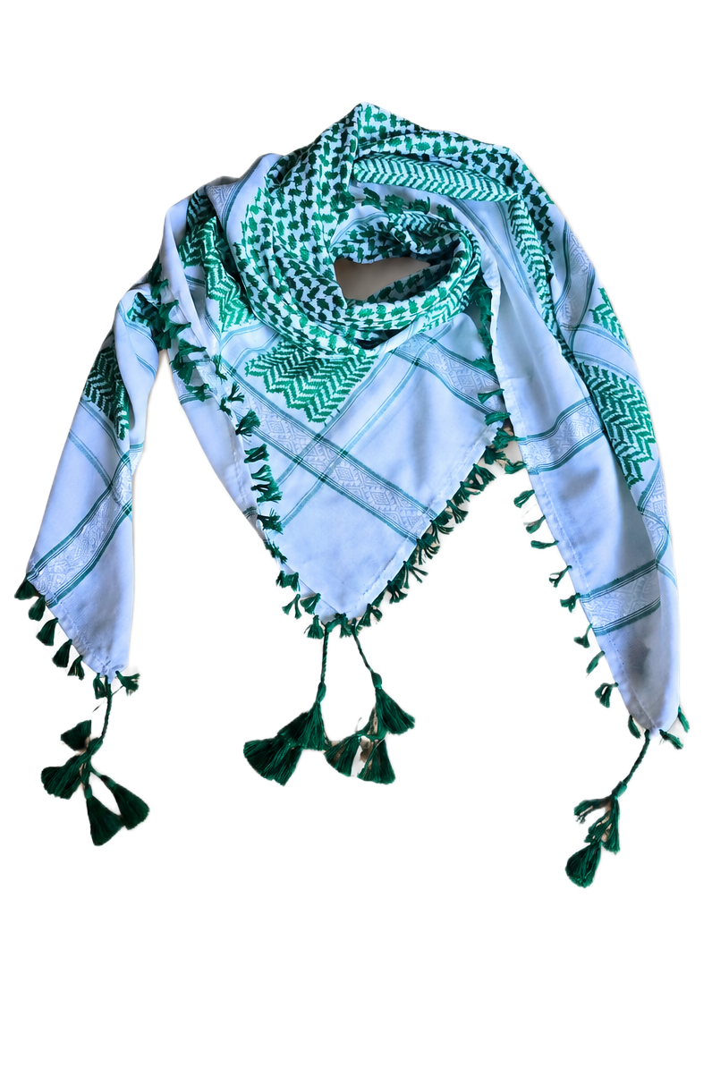 Kufiya/Keffiyeh Grün/Weiß 100% Premium Baumwolle