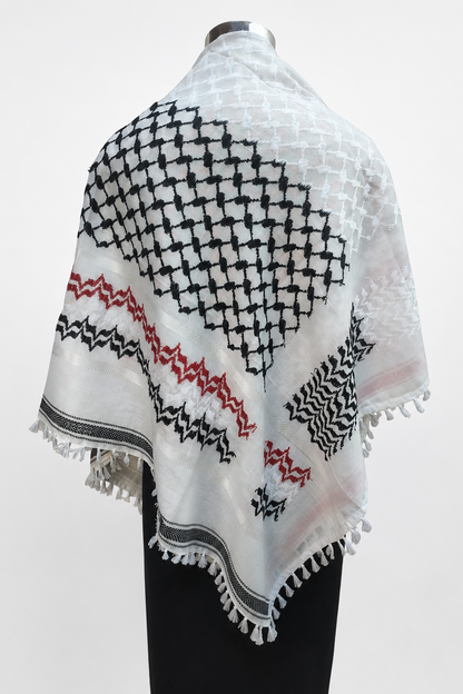 Kufiya/Keffiyeh Röd 127x127 cm med Flossar
