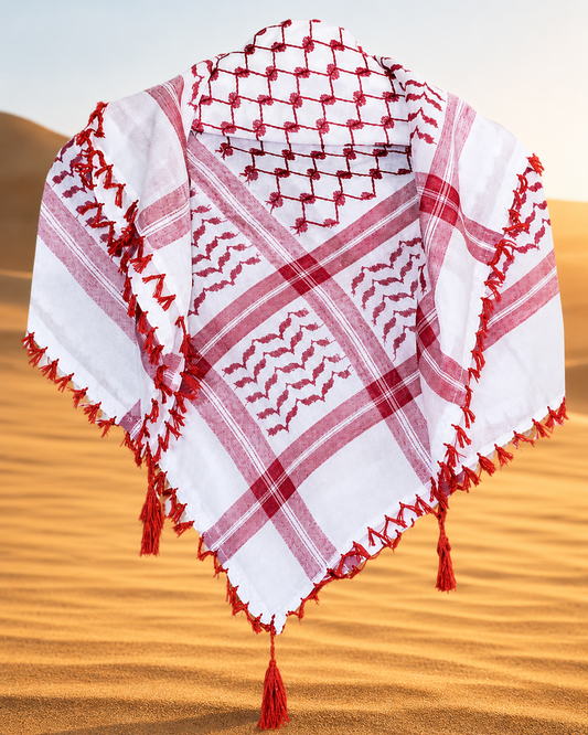 Kufiya/Keffiyeh Rød med Røde Frynser 100% Bomuld