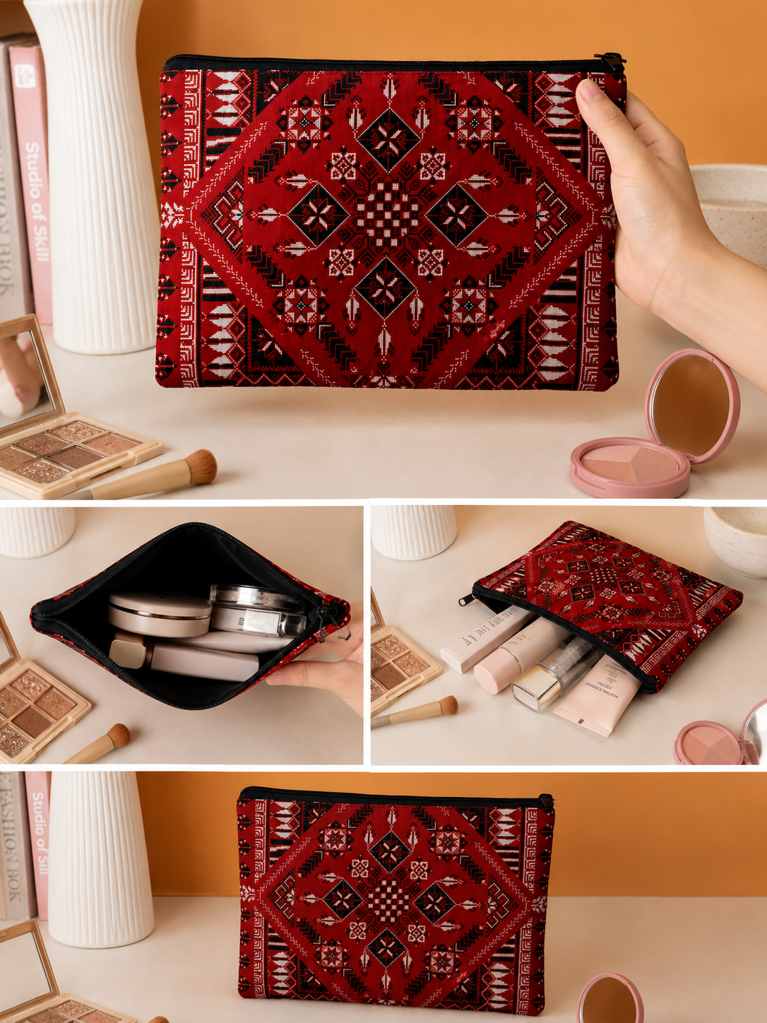 Tatreez Make-up Tas Rood