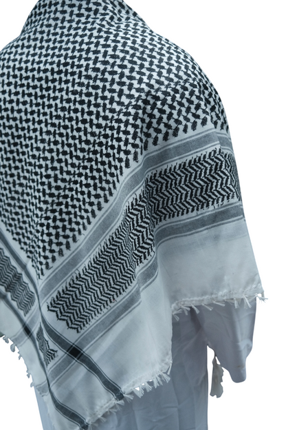 Kufiya/Keffiyeh Noir-Blanc 127x127 cm avec des Franges Blanches