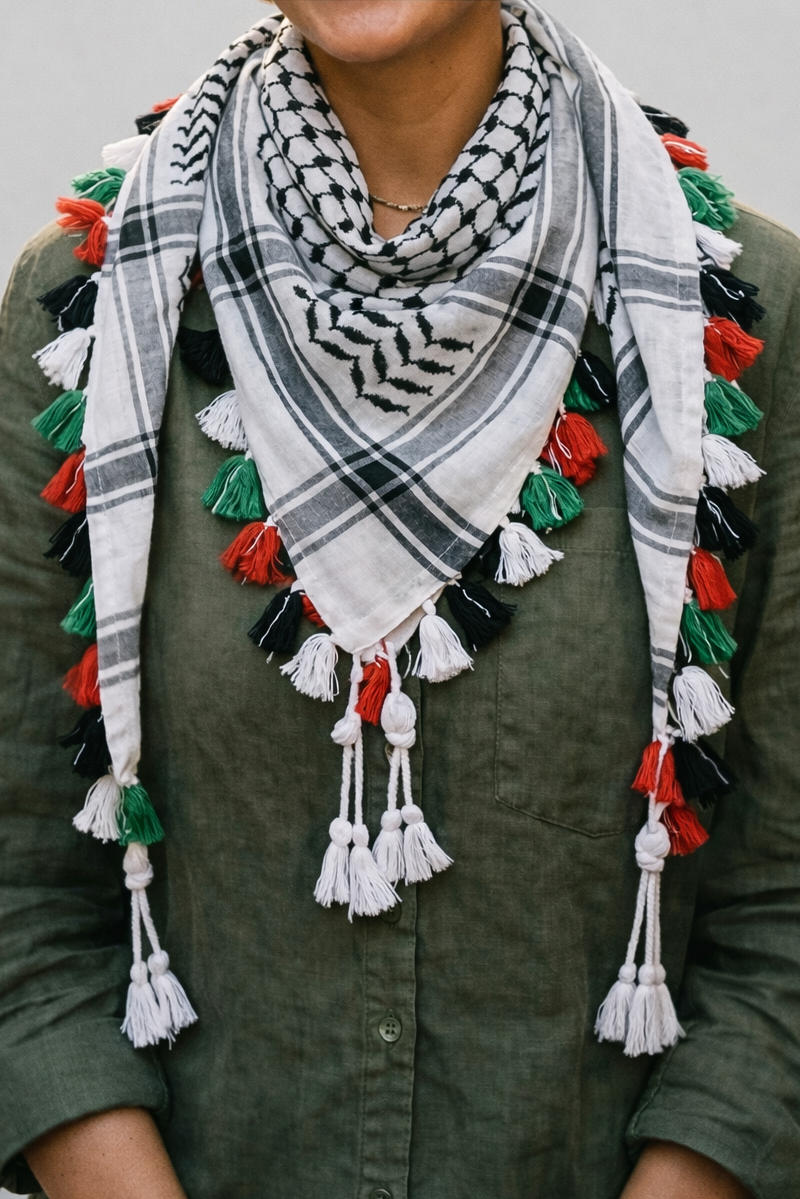 Kufiya/Keffiyeh avec Franges Colorées 100% Coton