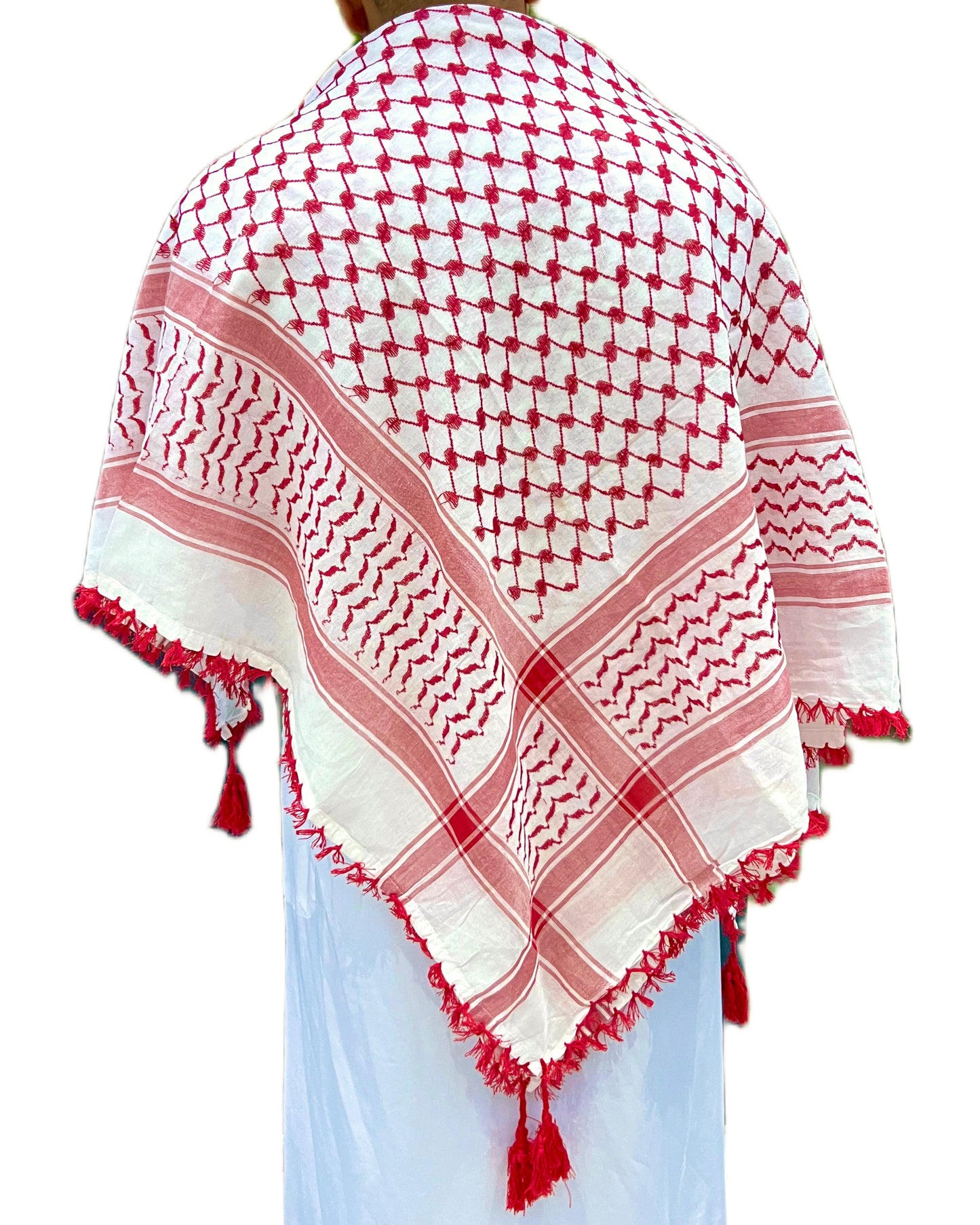 Kufiya/Keffiyeh Red with Red Tassels 100% Cotton