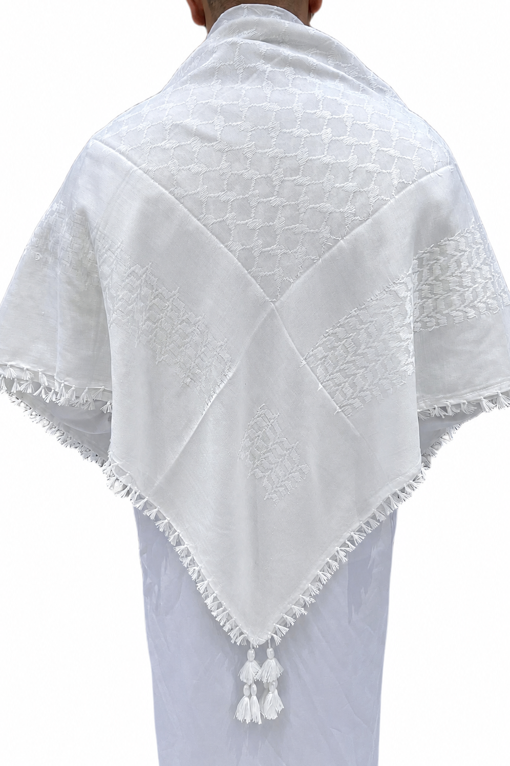 Kufiya/Keffiyeh completamente bianco 100% cotone