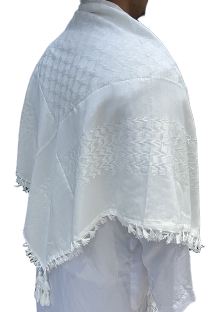 Kufiya/Keffiyeh completamente bianco 100% cotone