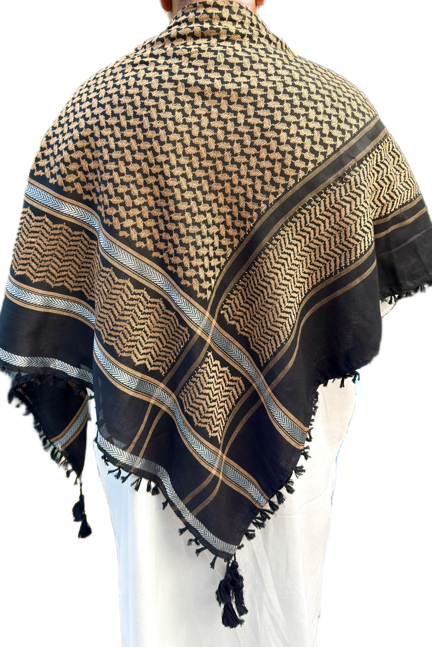 Kufiya/Keffiyeh Sort & Sølv 100% Premium Bomuld